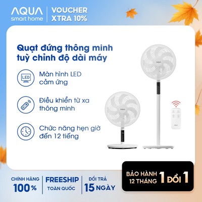 Quạt cây đứng Aqua FED3502R thân cảm ứng, điều khiển từ xa, có hẹn giờ và thu dài ngắn