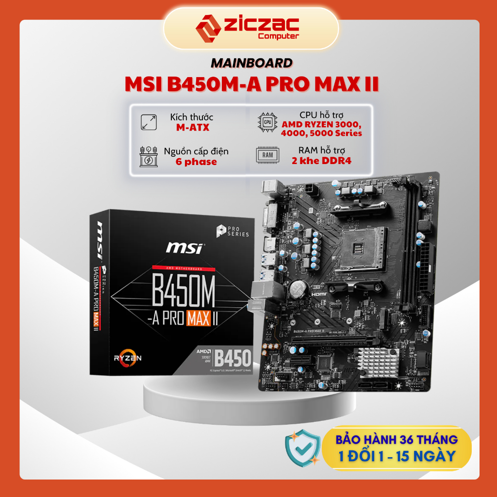 Mainboard MSI B450M-A Pro Max II DDR4 (B450 AMD AM4 - Ryzen 5000 Ready) - Chính hãng