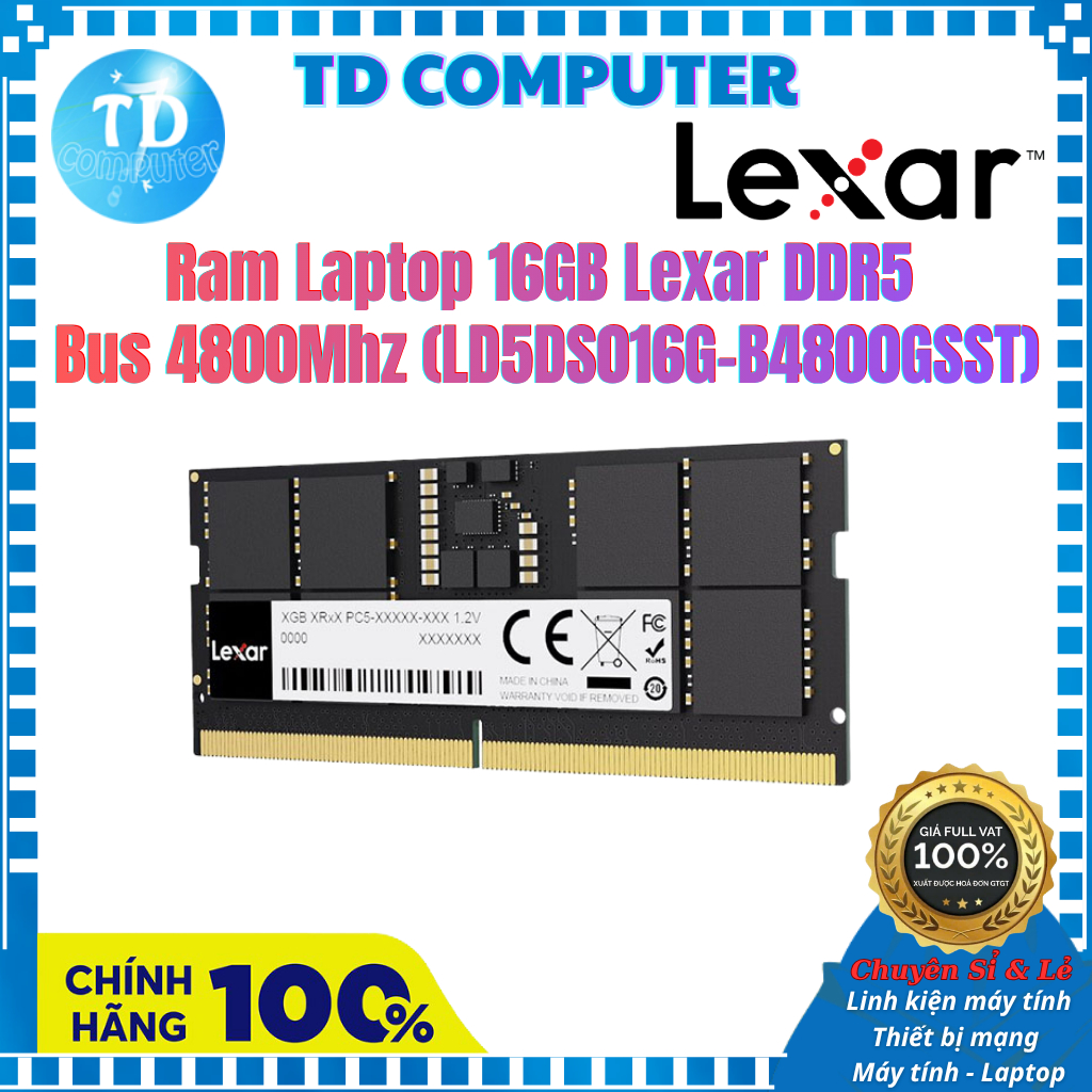 Ram Laptop 16GB Lexar DDR5 Bus 4800Mhz (LD5DS016G-B4800GSST) - Hàng chính hãng