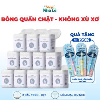 Combo 12 Hộp 200 Tăm Bông Ngoáy Tai Hai Đầu Tiện Lợi, Bông Tăm Cho Bé Sơ Sinh Thiết Kế Đa Chức Năng