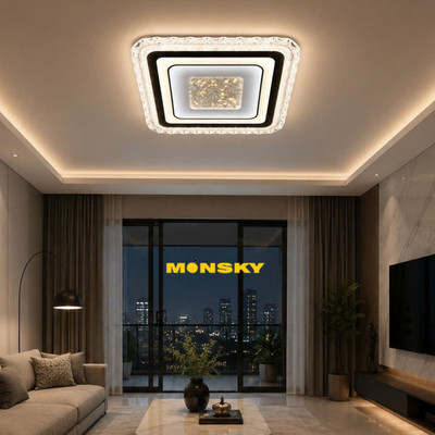 Đèn ốp trần MONSKY BUROT 50cm trang trí nội thất độc đáo dùng bóng LED 3 chế độ ánh sáng hiện đại