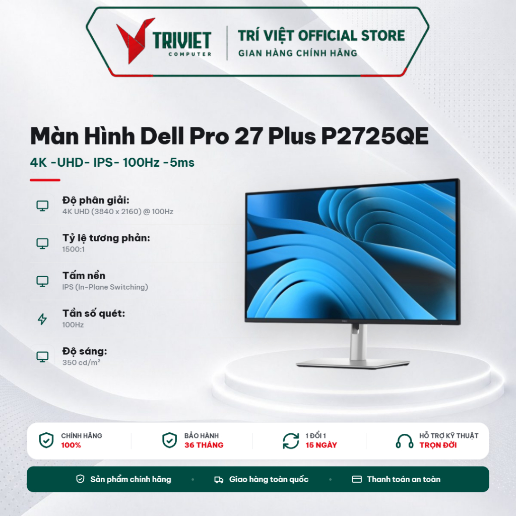 Màn Hình Dell Pro 27 Plus P2725QE 27 Inch 4K UHD IPS 100Hz 5ms USB-C HDMI DisplayPort Màn Hình Đồ Họ