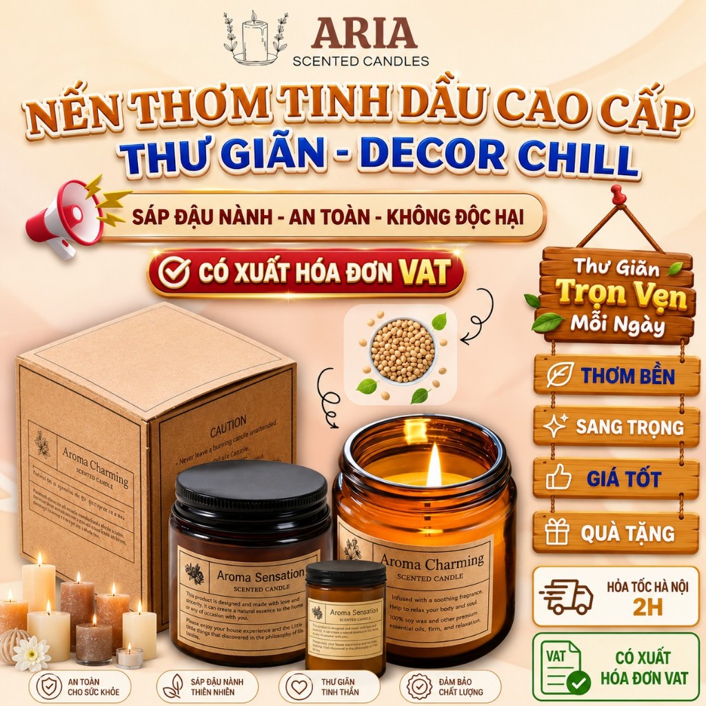 Nến thơm thủy tinh sáp đậu nành thiên nhiên – Cháy sạch, lưu hương lâu – Trang trí & quà tặng cao cấ