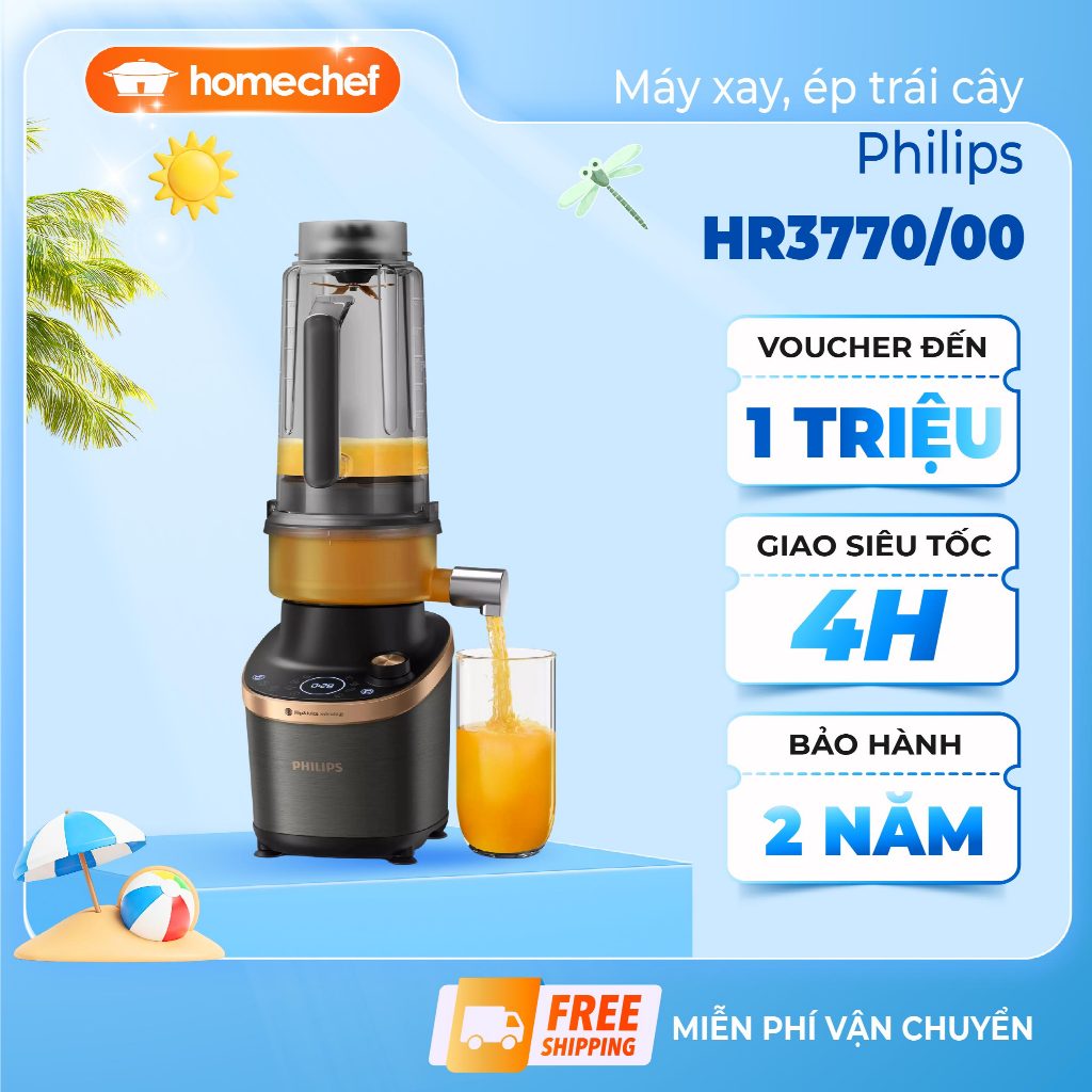 Máy xay lật ép tốc độ cao Philips HR3770, công suất 1500W, bảo hành 2 năm
