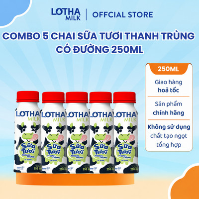 Combo 5 Chai Sữa Tươi Thanh Trùng Có Đường Lothamilk 250ml