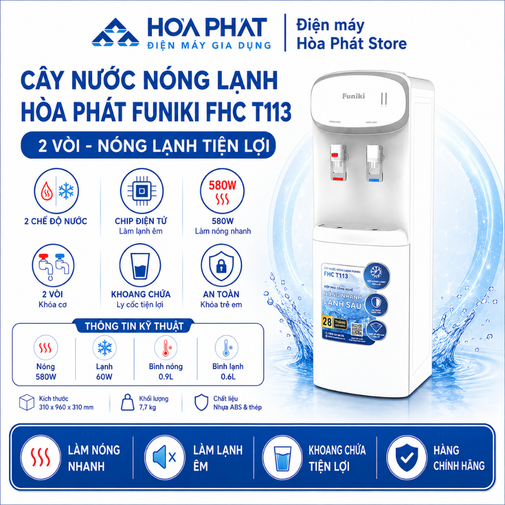Cây nước nóng lạnh úp bình Hòa Phát Funiki FHC T113 (mã thay thế HTL236) - 2 vòi riêng biệt - Hàng c