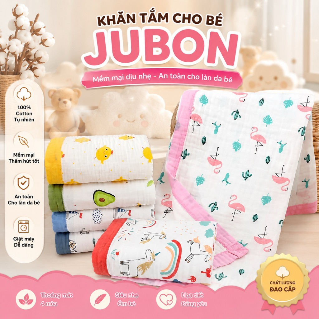 KHĂN TẮM XÔ CHO BÉ CÓ VIỀN JUBON