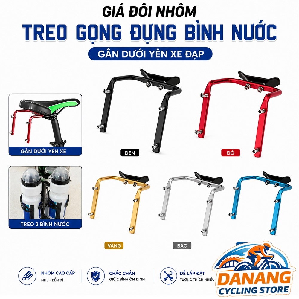 Giá Đôi Nhôm Treo Gọng Bình Nước Gắn Dưới Yên Xe Đạp – Giá Đỡ 2 Bình Nước Cho Road, MTB