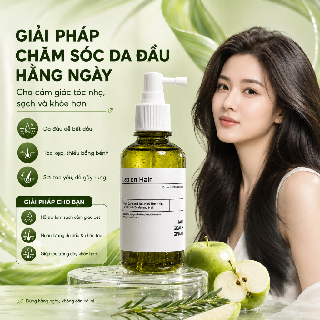 Lab on Hair Hair Scalp Spray, công thức Redensyl + Multi Peptides, phục hồi tóc sau uốn nhuộm