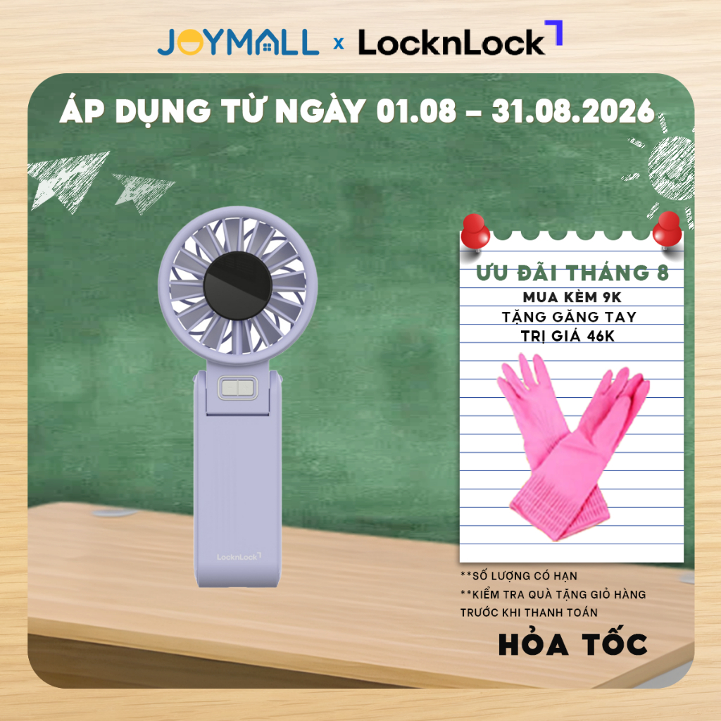 Quạt Cầm Tay LocknLock Siêu Mát 5 Tốc Độ & Gấp Gọn Linh Hoạt 180 độ ENF326PUP - Hàng Chính Hãng - Jo