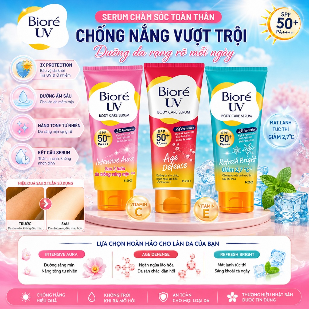 Serum Dưỡng Thể Biore Body Chống Nắng, Kháng Bụi, Dưỡng Trắng - Bioré UV Body SPF50/PA+++ 150ml