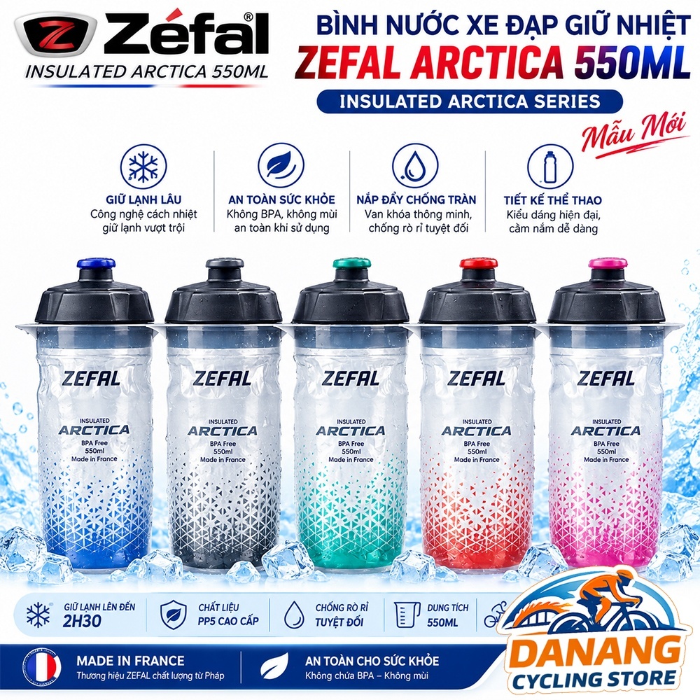 Bình Nước Xe Đạp Giữ Nhiệt ZEFAL ARCTICA 550ml – Mẫu Mới, Giữ Lạnh Lâu