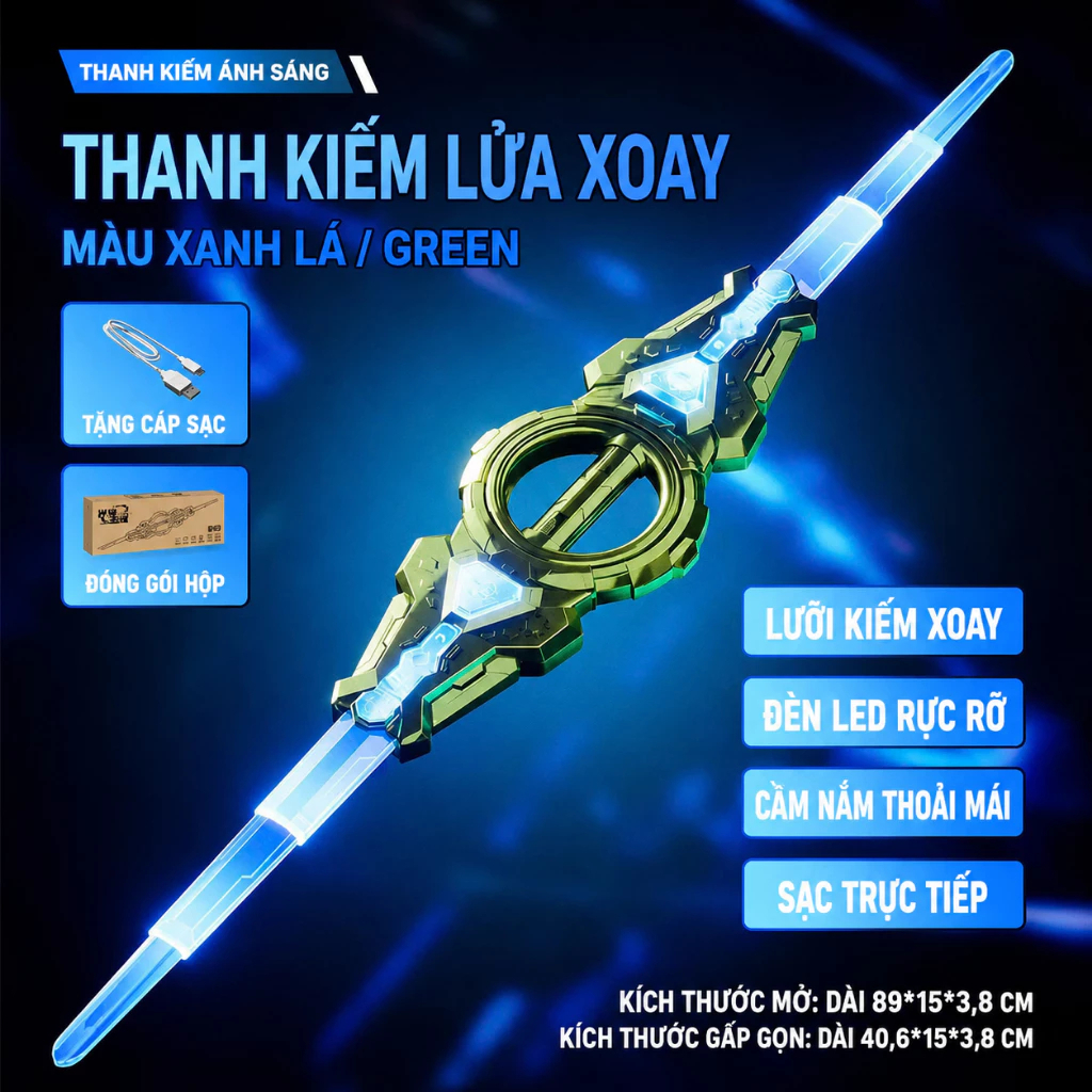 Kiếm Lightsaber LED Cosplay Đổi Màu – Có Âm Thanh Sạc Type-C, Kiếm Ánh Sáng 1 Đầu 2 Đầu Ghép Đôi