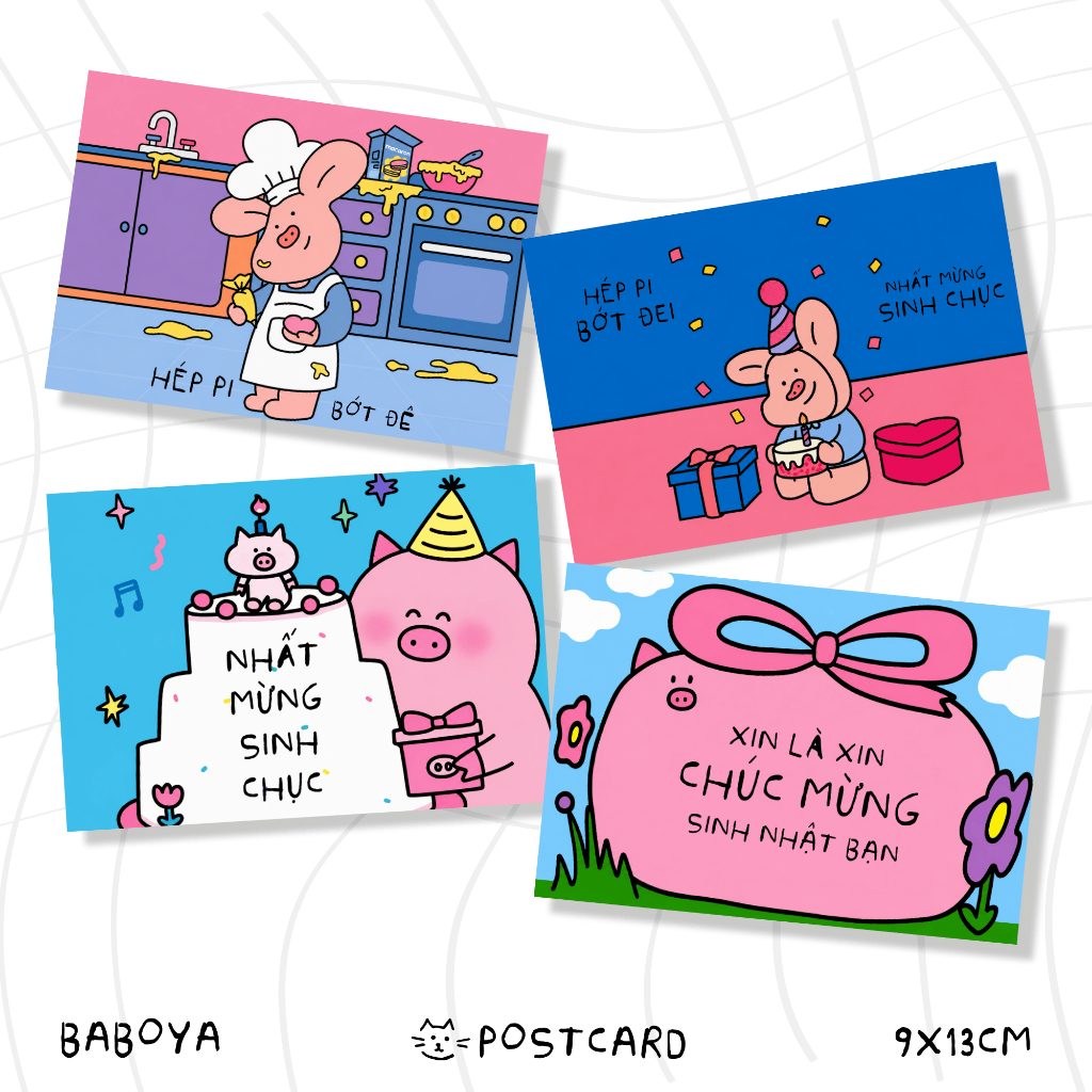 SET 4 POSTCARD - THIỆP VIẾT TAY SINH NHẬT TẶNG BẠN BÈ - NGƯỜI YÊU - BABOYA GIFTBOX - BY06