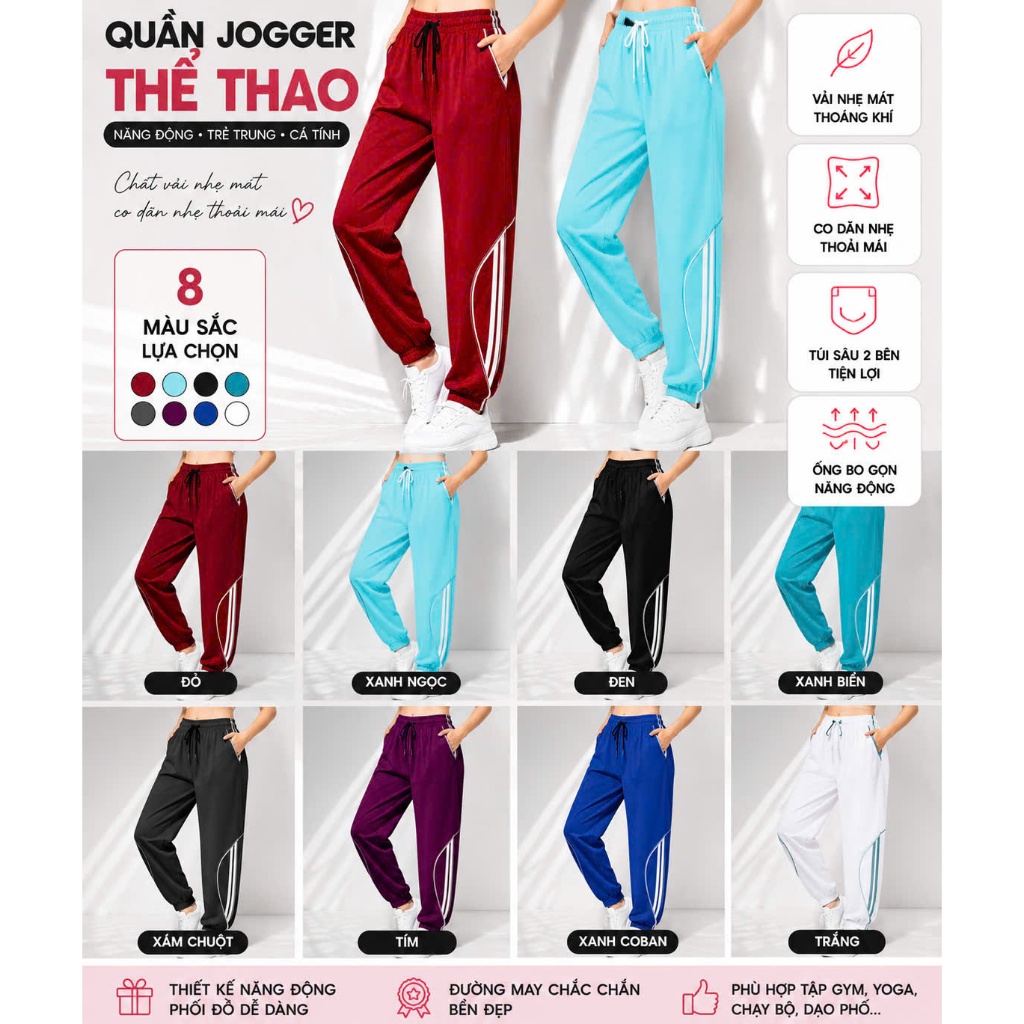 Quần Jogger Thể Thao Nữ MILAVY Dáng Rộng Viền Lượn Phối Sọc
