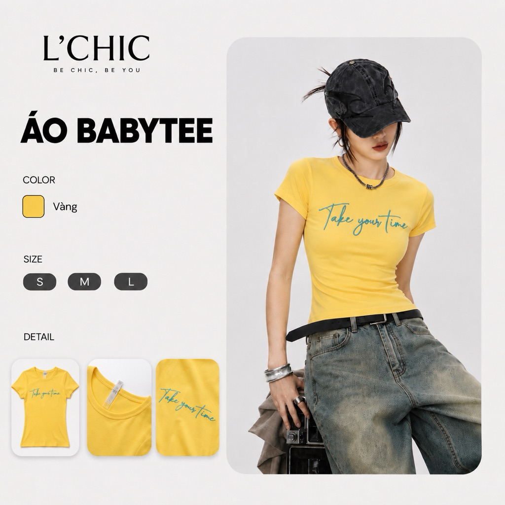 [FORM ÔM] Áo Thun Baby Tee Màu Vàng Co Dãn-L'CHIC Studio