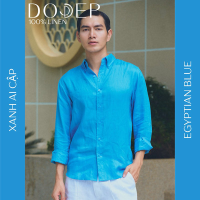 DODEP Áo sơ mi nam linen 100% tay dài cổ button-down
