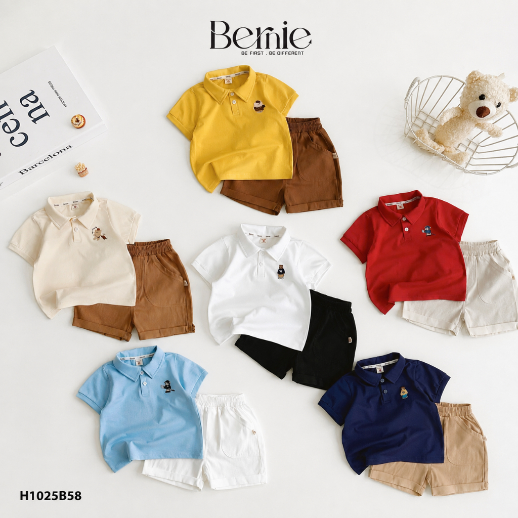 (Vải mềm mát) Bộ polo cộc tay bé trai Brown Bear Bernie năng động - Quần áo hè cho bé trai -26kg - H1025B58