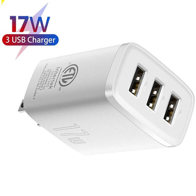 Củ sạc nhanh Baseus Compact Charger sạc nhanh 17W chân cắm dẹt 3 cổng USB ( Trắng )
