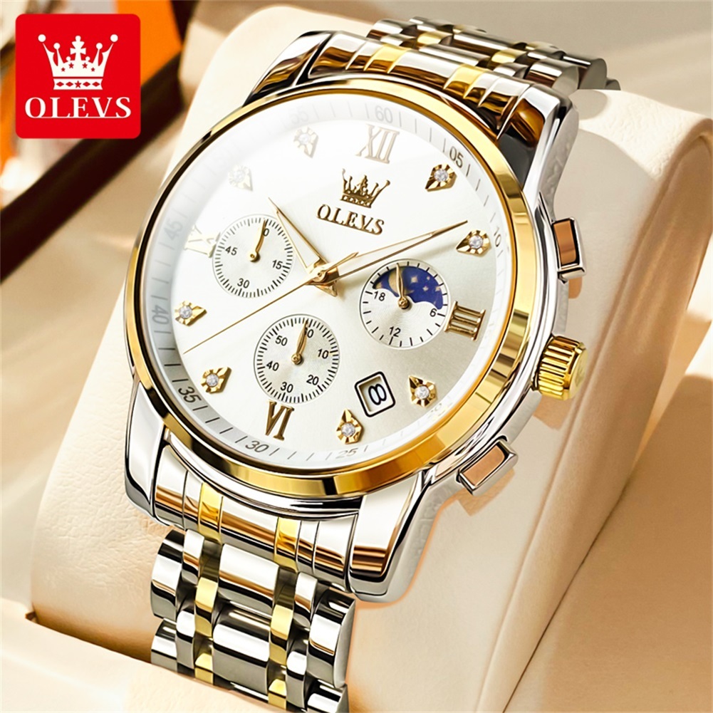 OLEVS Đồng Hồ Nam chống nước dây đeo đồng hồ bằng thép không gỉ Chức năng phát sáng phong cách kinh 