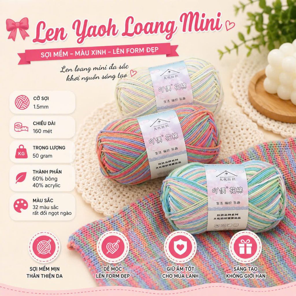 ❌MINI 50G🧶Yaoh Loang MiNi 50G Đan Móc Khăn,Áo,Nón Cực Xinh