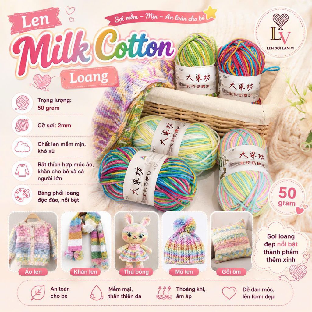 ❤️LOANG❤️Milk Cotton màu loang 50g
