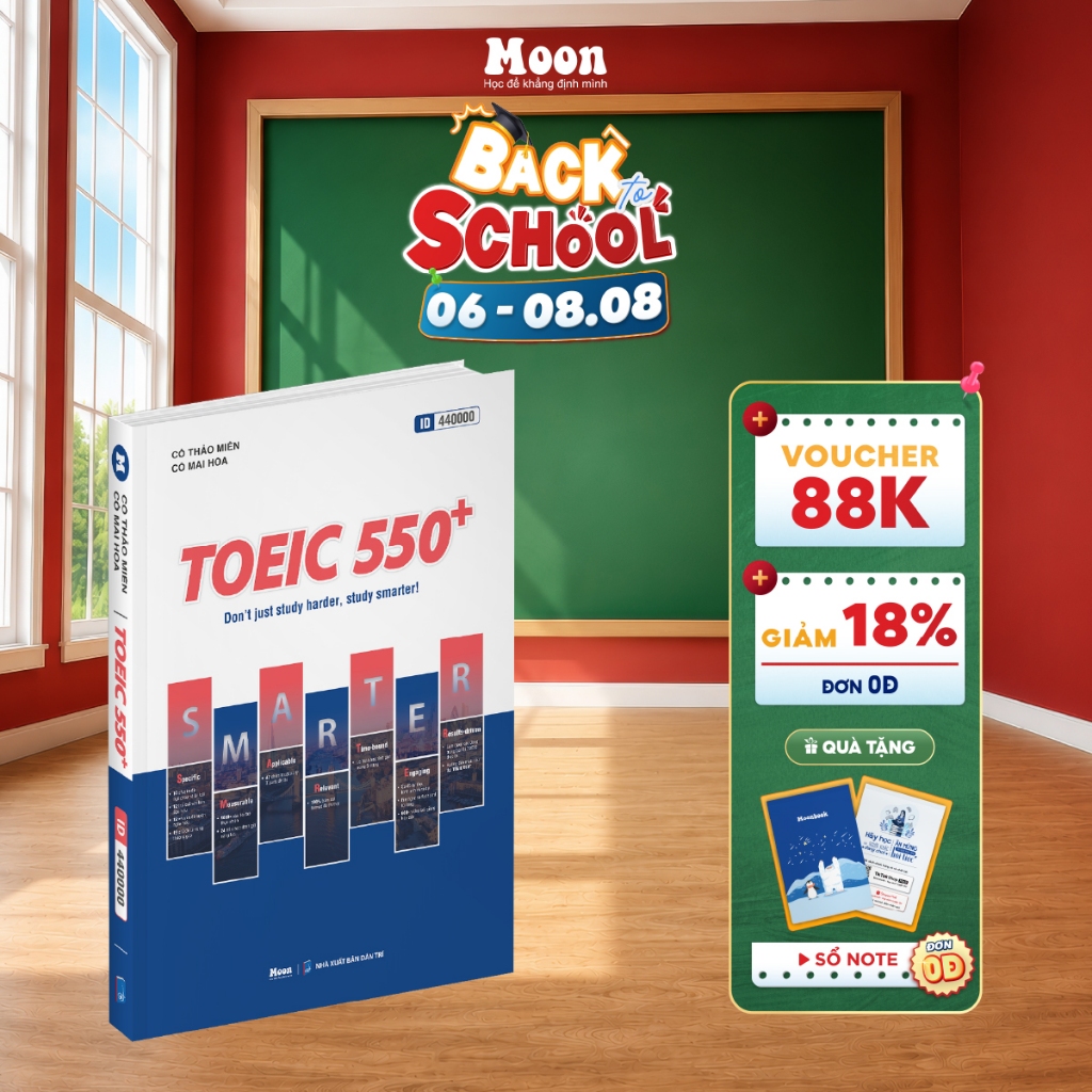 Sách Toeic 550+ ôn toeic 2 kỹ năng reading & listening 2024 -  Moonbook