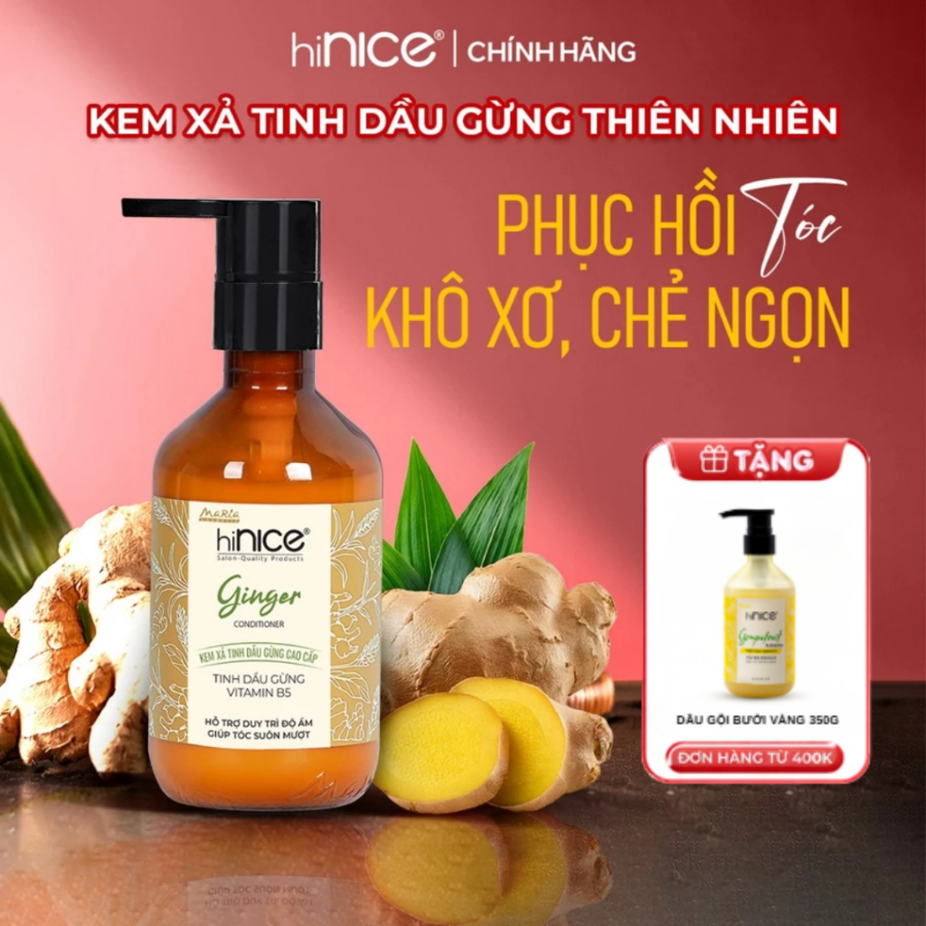 Kem Xả Tinh Dầu Gừng Thiên Nhiên hiNICE Ginger Conditioner Hỗ Trợ Phục Hồi Tóc Khô Xơ & Chẻ Ngọn