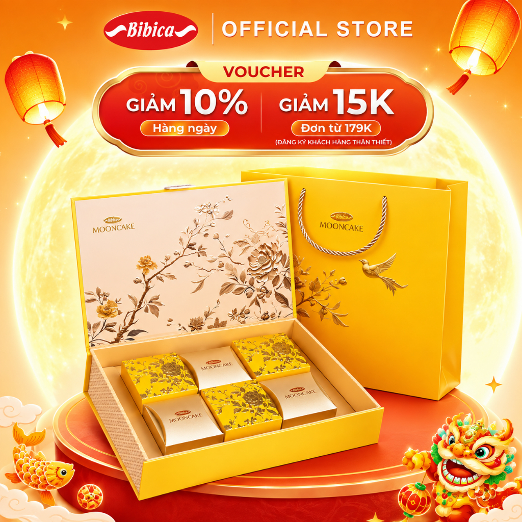 Bánh trung thu cao cấp Bibica Kim Nguyệt 480g - Hộp Quà Trung Thu, Quà Biếu Cao Cấp, Quà Tặng Doanh 