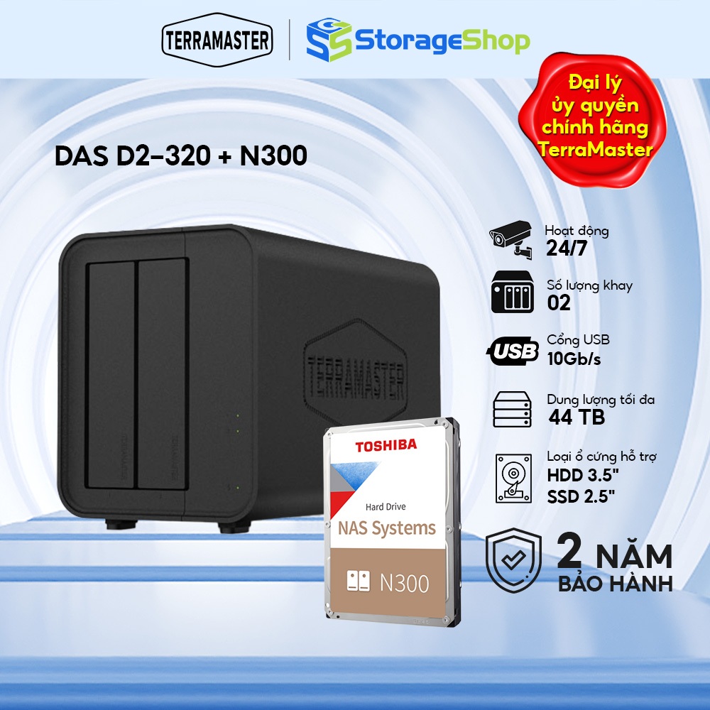 Combo thiết bị lưu trữ DAS TerraMaster D2-320 kèm ổ cứng HDD NAS Toshiba N300 - Storage Shop