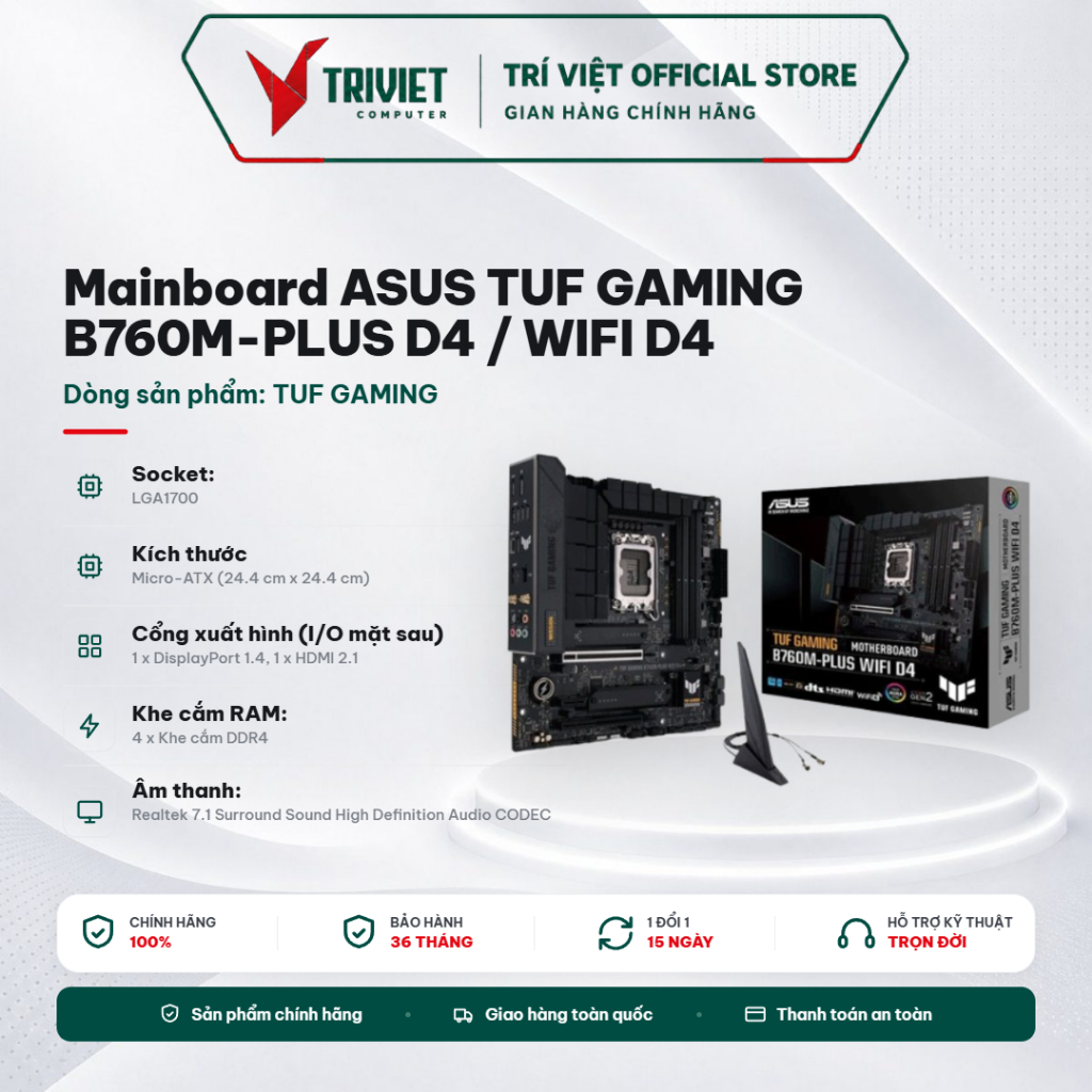 Mainboard ASUS TUF GAMING B760M-PLUS D4 / WIFI D4 Socket LGA1700 B760 DDR4 mATX - Bo Mạch Chủ