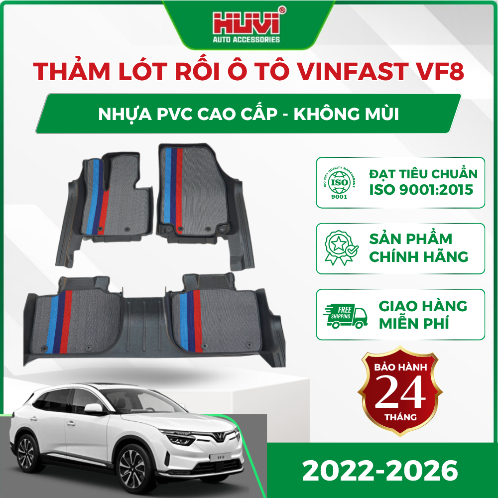 Thảm lót rối ô tô Vinfast VF8 2022-2026 dễ dàng vệ sinh nhựa PVC cao cấp Huvi