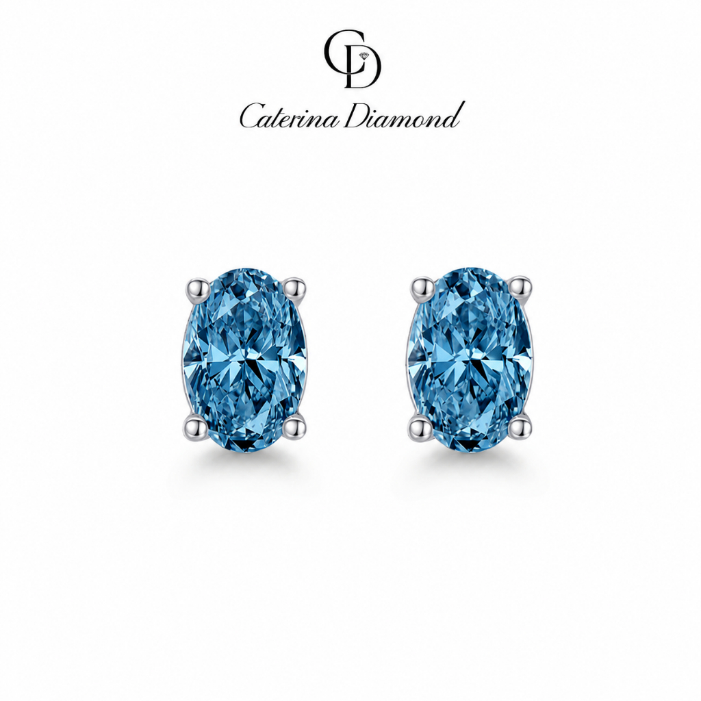Khuyên Tai Caterina Diamond Kim Cương Moissanite Celeste Oval DE042BE