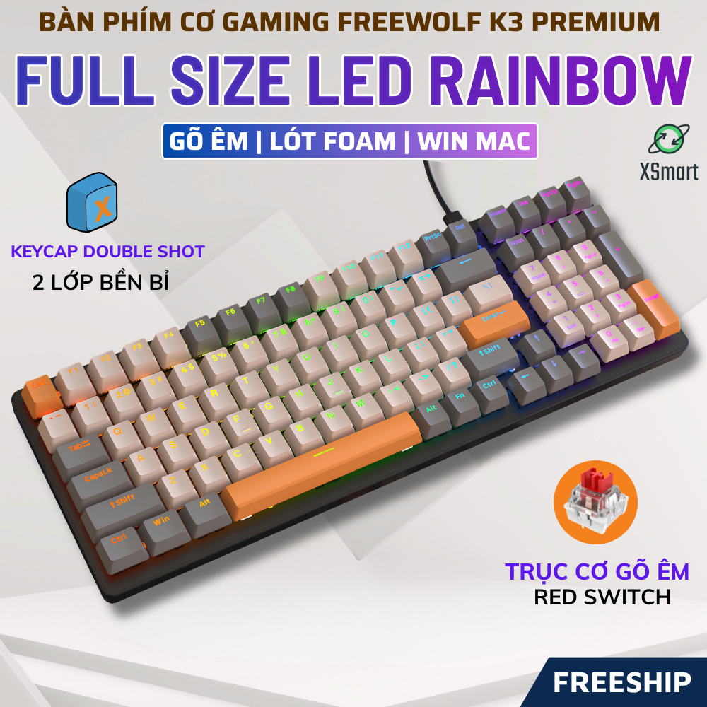 Bàn Phím Cơ Cao Cấp K3 Premium Gaming Nhiều Chế Độ Led Cực Đẹp, Trục Cơ Học Red Switch Dùng Cho PC
