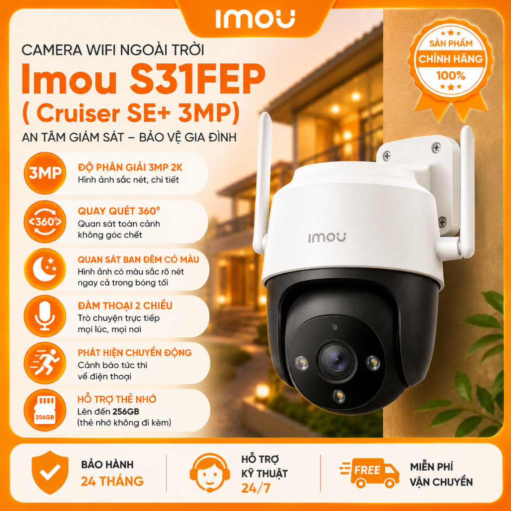 Camera WIFI ngoài trời, có màu đêm, xoay 360, đàm thoại 2 chiều IMOU Cruiser SE+ S31FEP 3MP, S51FEP 