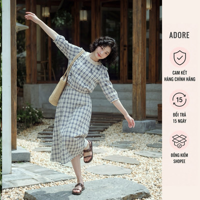 [ ADORE ] Chân váy midi xếp xoè hoạ tiết caro (form rộng lùi sz) 611SK2006