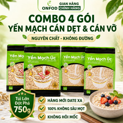 Combo 4 gói yến mạch cán dẹt cán vỡ ăn liền ONFOD ăn kiêng eat clean healthy cho bé ăn dặm