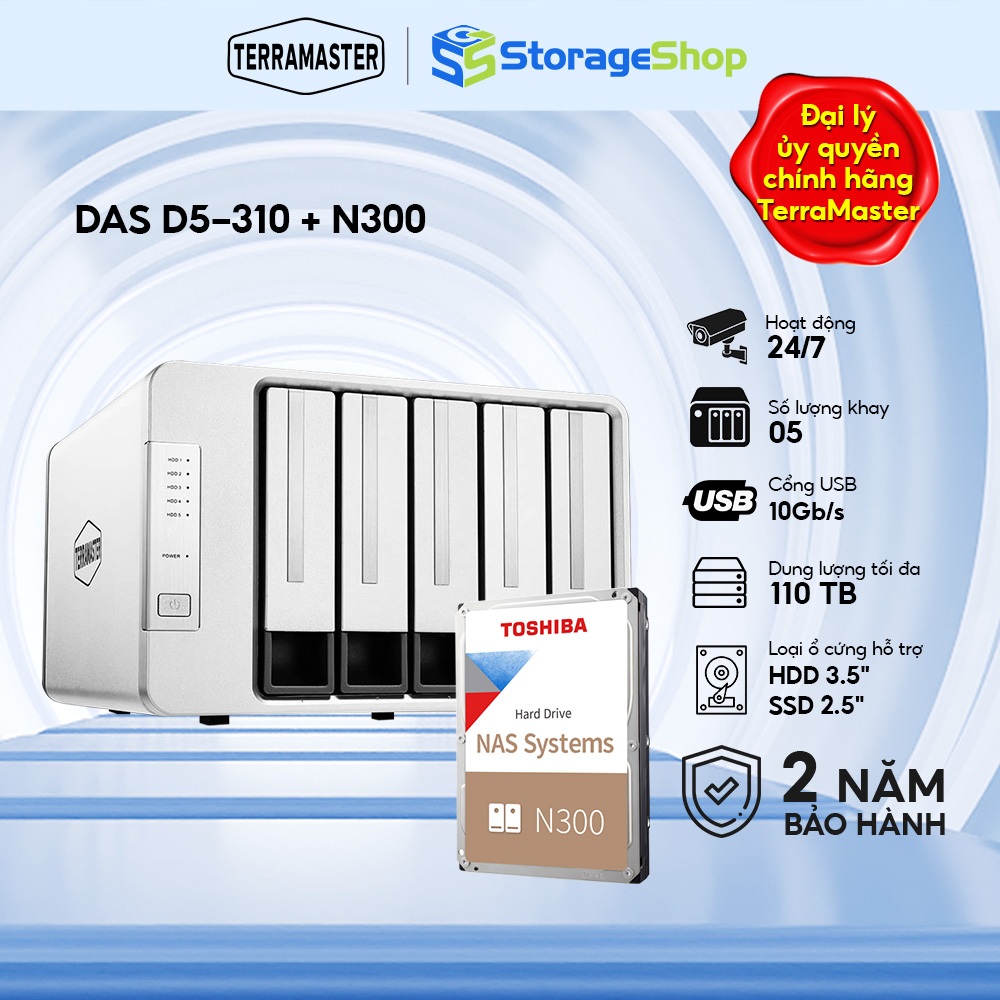 Combo bộ thiết bị lưu trữ DAS TerraMaster D5-310 5-bay + 1 ổ cứng HDD Toshiba N300 - Storage Shop