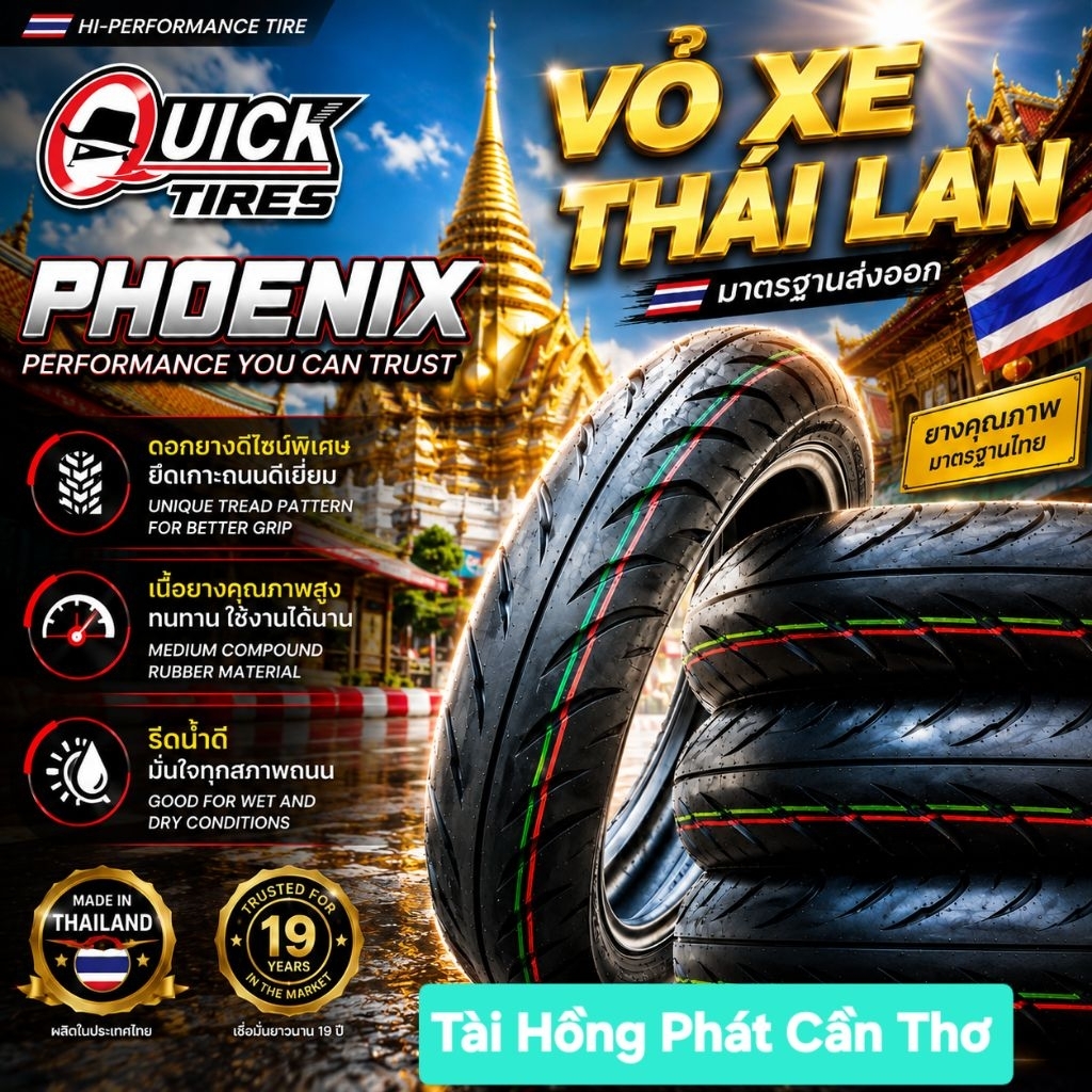 CẶP Vỏ Quick Thái GẮN FuLed, Wave, Ex150, Ex135, Winner, Exciter, Sonic,Xì po, Yaz...KHÔNG RUỘT