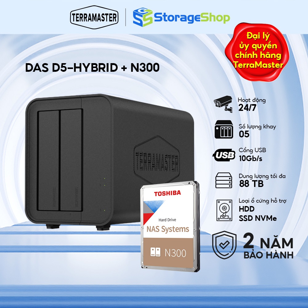 Combo bộ thiết bị lưu trữ DAS TerraMaster D5 Hybrid + 1 ổ cứng HDD Toshiba NAS N300 - Storage Shop