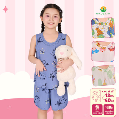Bộ lanh tole mặc nhà cho bé gái quần đùi ,áo sát nách họa tiết thời trang Việt Thắng B62.6004