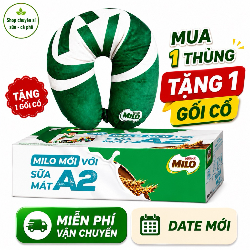 (Tặng Gối Cổ Milo) Sữa Lúa Mạch Milo 110ML Đạm Quí A2 Thùng (48Hộp x 110ML) DATE MỚI