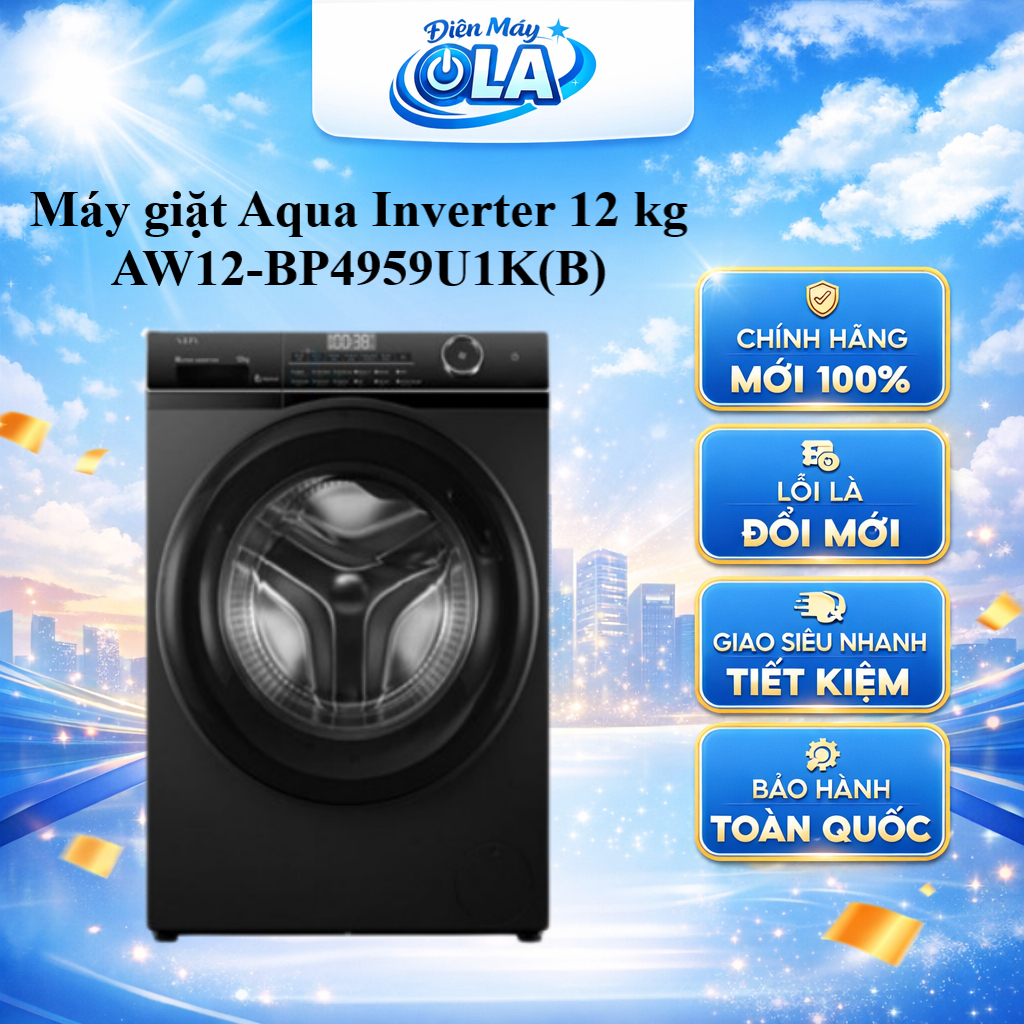 (HCM) - AW12-BP4959U1K(B) - Máy giặt Aqua Inverter 12 kg AW12-BP4959U1K(B)