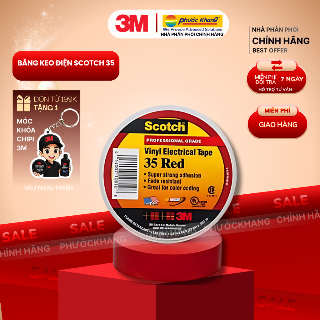 Băng keo điện 3M Vinyl Electrical Tape 35 (đỏ) khổ 3/4'' x 66ft