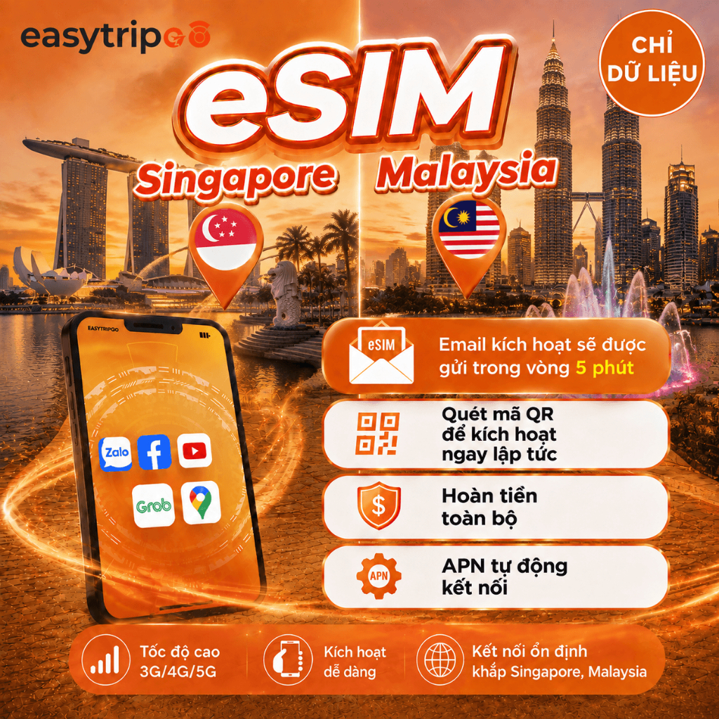 Easytripgo eSIM Singapore, Malaysia 5G - Gói theo ngày (03 - 10 ngày) - gửi eSIM qua email