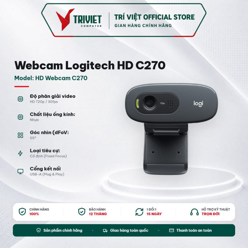 Webcam Logitech HD C270 (960-000584) 720P 30FPS Microphone Chống Ồn USB 2.0