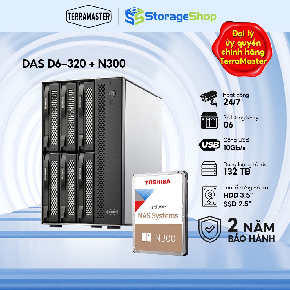 Combo thiết bị lưu trữ DAS TerraMaster D6-320 6-bay + ổ cứng HDD Toshiba NAS N300- Storage Shop