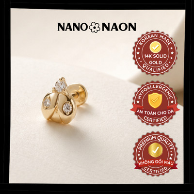 [Nano&Naon] Khuyên tai Vàng 14K Hàn Quốc flatback bọ cánh cam - Nano&Naon