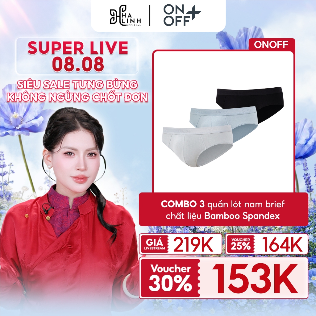 [Võ Hà Linh x ONOFF] Combo 3 quần lót nam brief ONOFF chất liệu bamboo spandex - 18UQ25A084