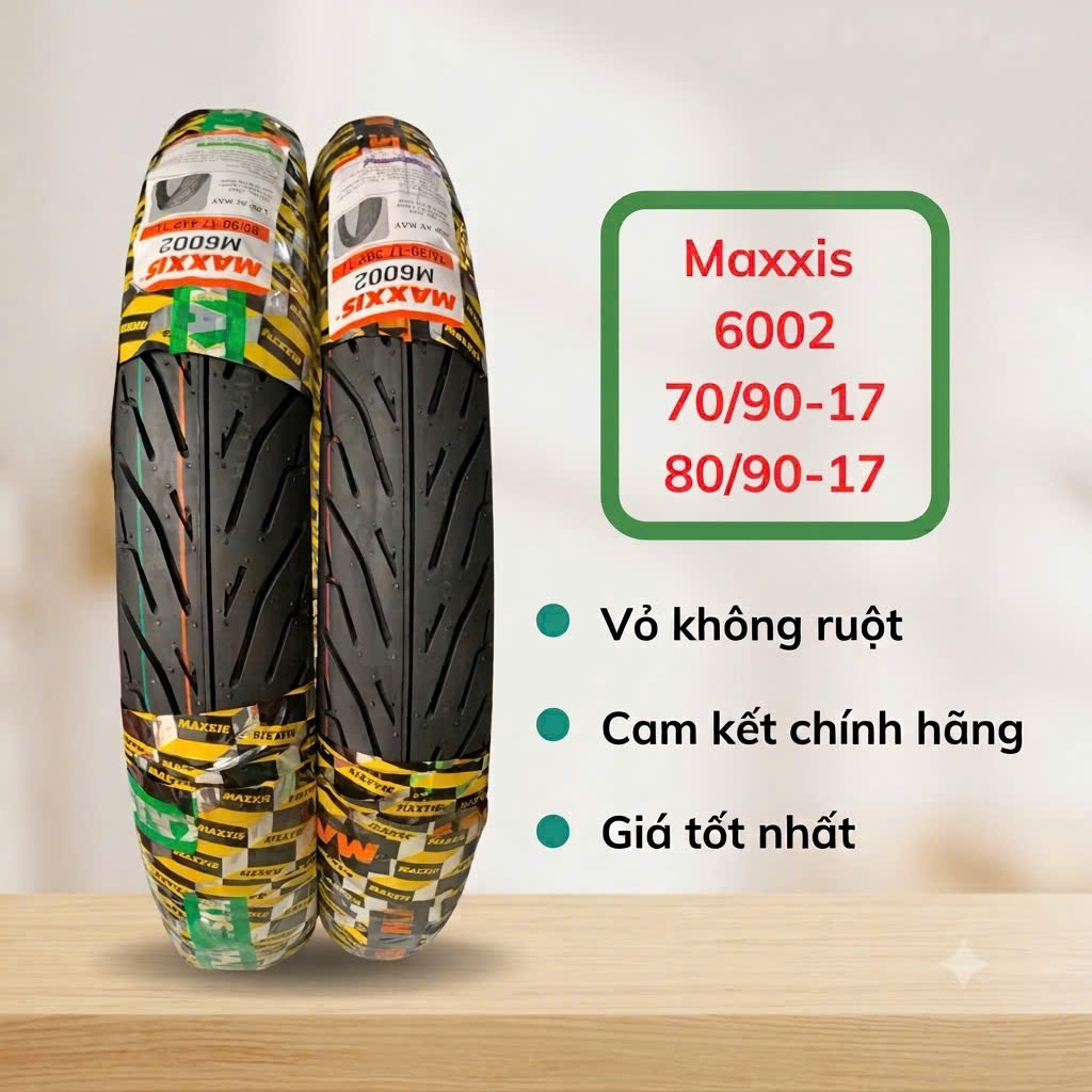 Lốp , vỏ M6002  Maxxis chính hãng 70/90-17 và 80/90-17 .Dùng cho Jupiter (Trước/Sau/Combo)